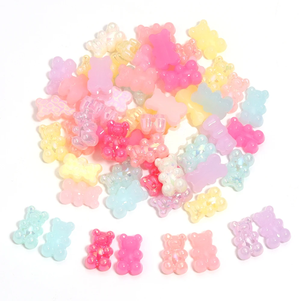 50Pcs/Lot 18x11.5mm Acrylic Plated Colored Jelly Bears Loose Beads For DIY Earrings Bracelet Keychain Jewelry Making Accessories