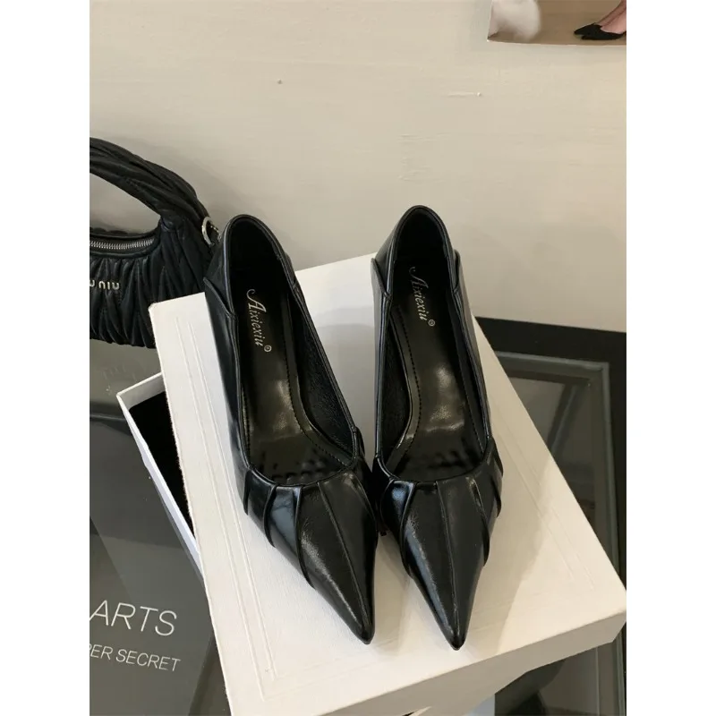 Aneikeh Spring Designer Sexy Wrinkle Pointed Toe Thin Low Heels Pumps Women Elegant Banquet Mule Shoes Zapatos Mujer