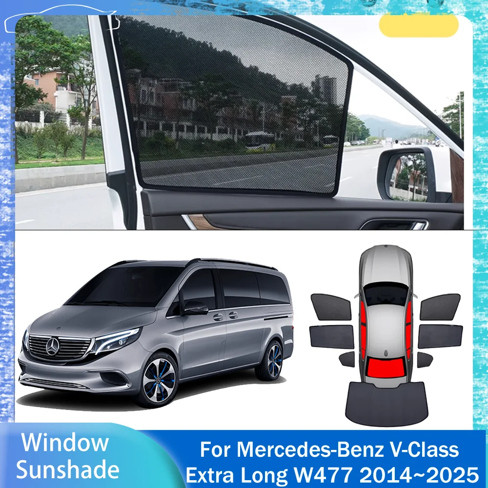

Для Mercedes-Benz V-Class Extra Long W477 2014 ~ 2025 2015 2016 2017 2018 2019 2020 2021 2022 2023 20магнитная сетка солнцезащитный козырек для конфиденциальности боковое окно солнцезащитный козырек защитные аксессуары