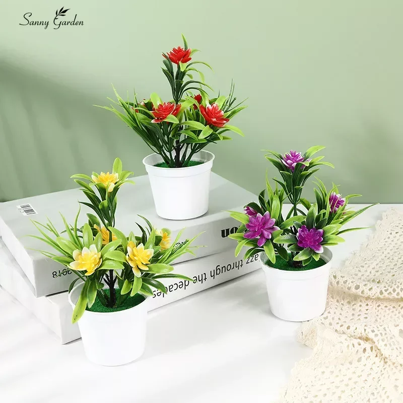 Artificial Potted Simulation Fake Lotus Yellow Red Orange Pink Purple Plants Flower Home Garden Table Decoration Room Ornaments