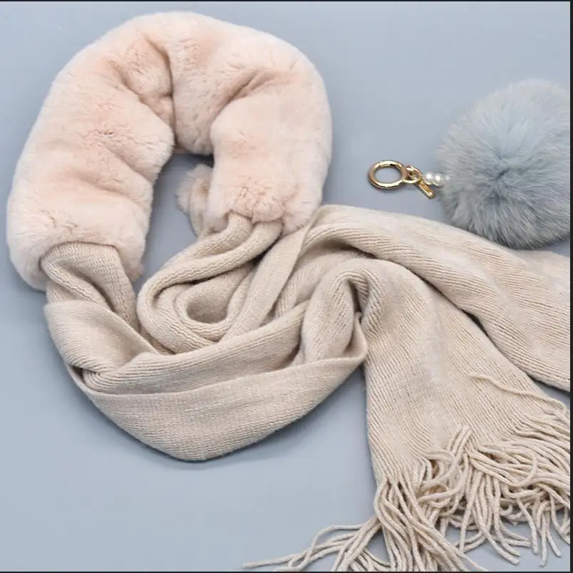 

Solid Color Genuine Rex Rabbit Fur Scarf for Women Winter Warm Fashion Collar Shawl Wraps Female Stole