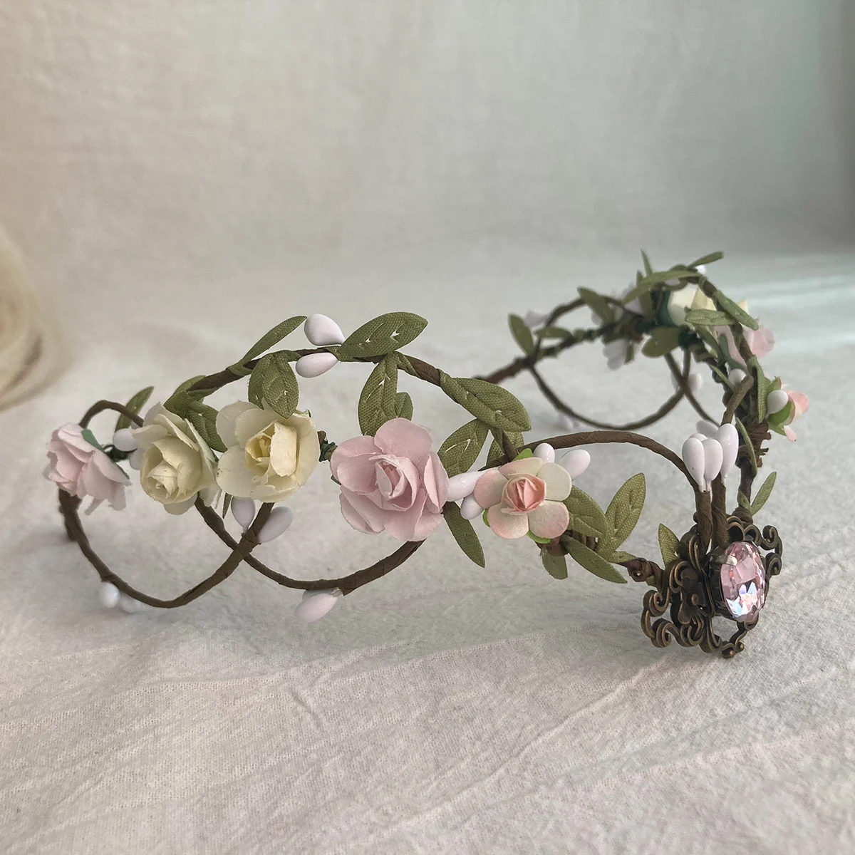 White Flower Fairy Crown - Handmade Rose Woodland Headpiece 