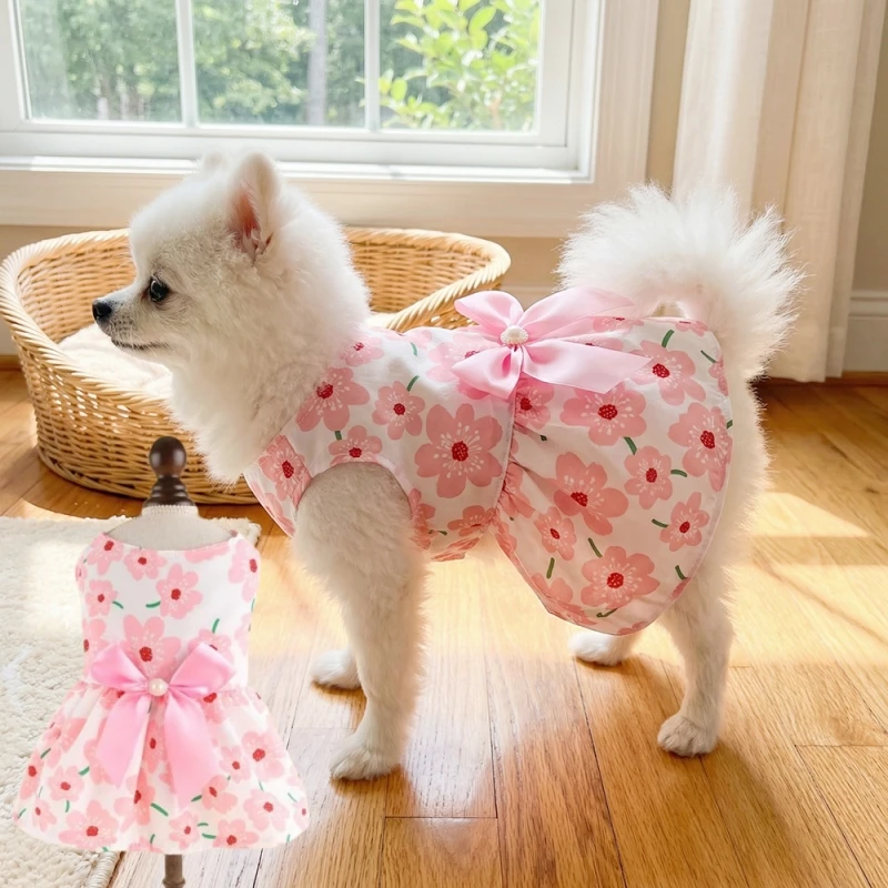 

Puppy Princess Dress Summer Kitten Pet Skirt Cute Floral Printed Bow Dog Dresses For Small Medium Puppy Clothing Pet Supplies