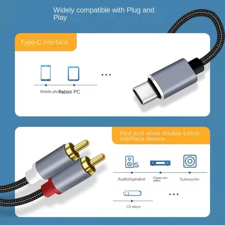 Typec Naar Dual Rca Dubbele 1/2 Audiokabel Type C Naar Hdmi