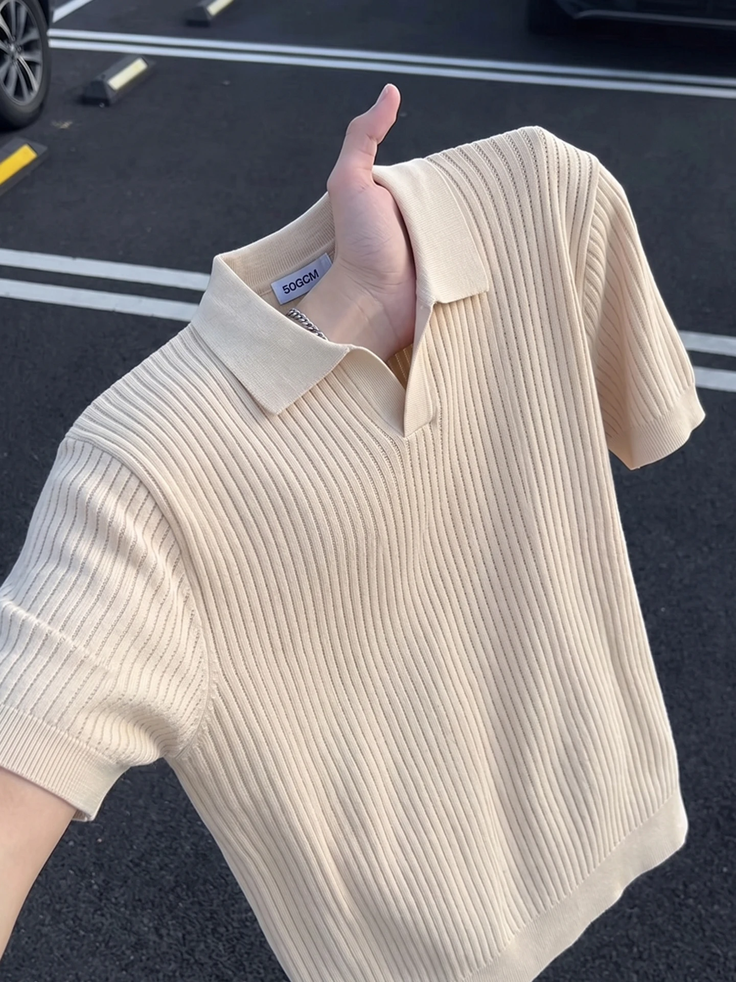 Men's Knitted Short Sleeve  Shirt Half Sleeve Light Summer Casual Striped T-Shirt Shoulder Appropriate Fashionable Knitwear