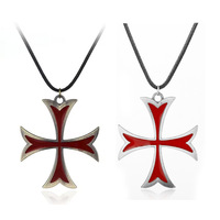 Vintage Knight Templar Necklace Cross Men Pendant Necklace Rope Chain Jewelry