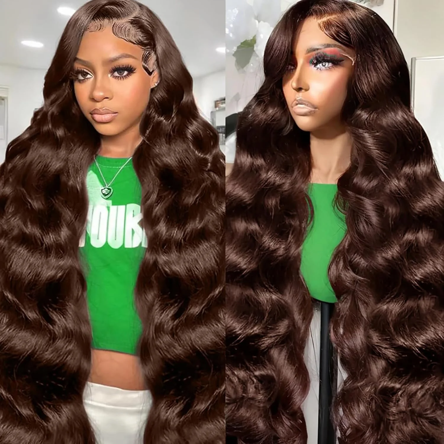 

Chocolate Brown 13x4 Lace Front Human Hair Wigs Body Wave 13x6 Lace Frontal Wig 46Inch 200 Density Colored Wig For Black Women