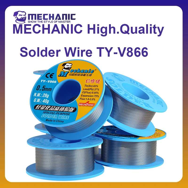 MECHANIC OFFICIAL TY-V866 40g High. Quality Solder Wire Solder Wire 0.2-0.8mm 40g Rosin Core 183°C For Mobile Repair PCB CPU BGA