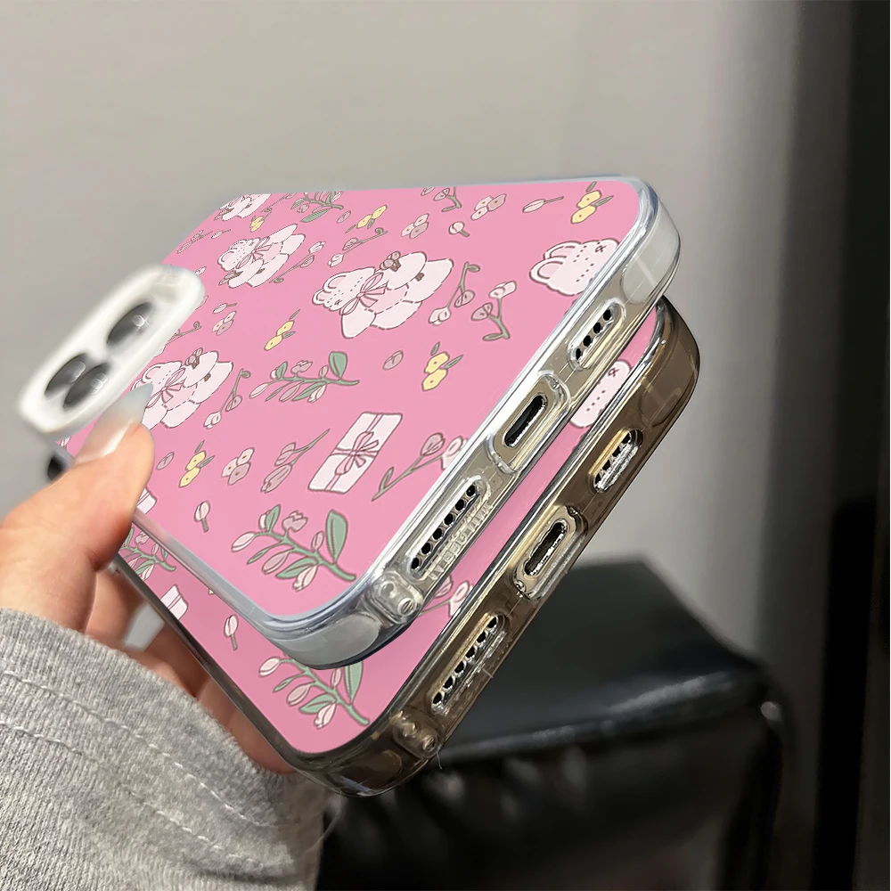 Full-blown Flowers Bunny Cute Pink Fashion Phone Case for iPhone 16 12 13 14 15 11 Max Pro Plus Laser IMD Color Shell image 6