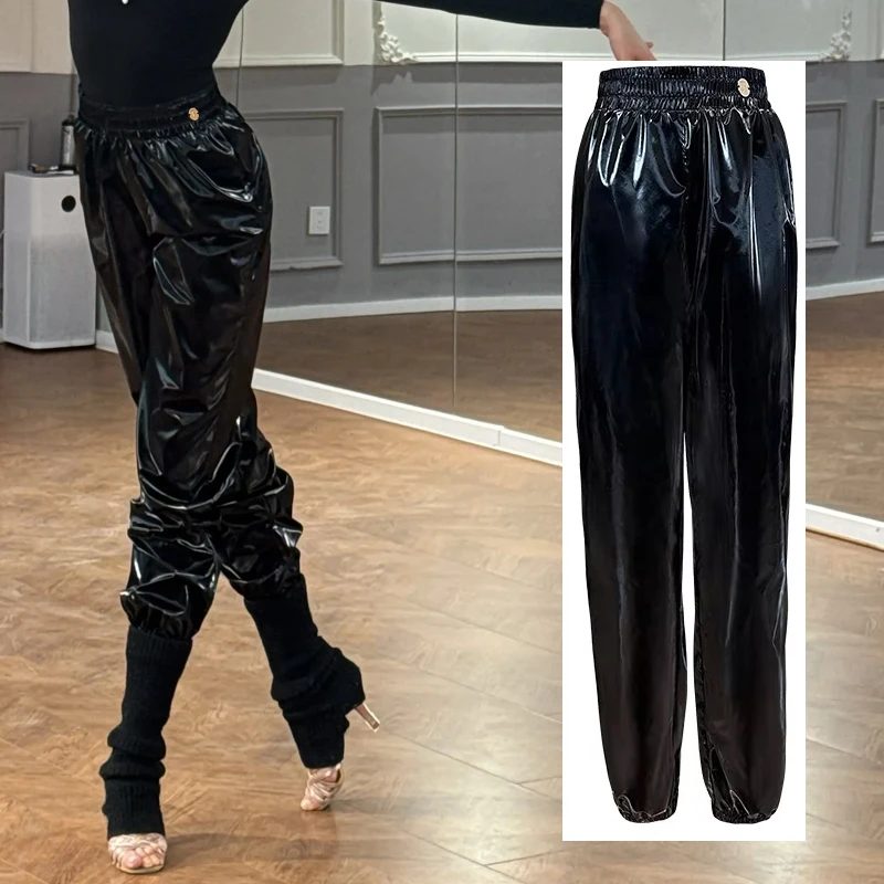 2026 Latin Dance Pants For Women Lacquer Leather Sweatpants National Standard Training Clothes Female Adult Latin Pants DQS22080