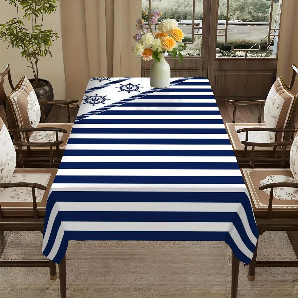 JIT + 1pc polyester tablecloth, nautical theme tablecloth, compass pattern tablecloth, woven rectangular table coverxzj