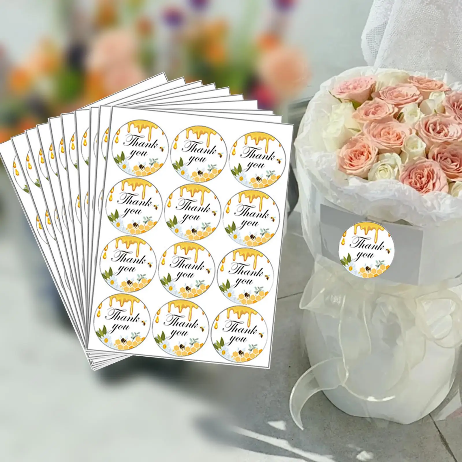 10Pcs Honey Bee Thank You Stickers Round for Gift Packaging Festival Wedding