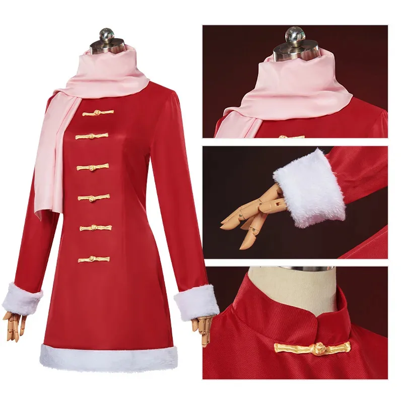 

a7d@Anime Gintama Kagura Cosplay Costume Wig Kagura Chinese Style Red Dress Scarf Headwear Outfit Halloween Party Disguisea7d@