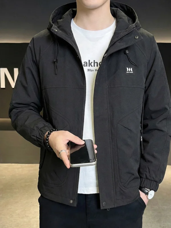 

Spring Youth Hooded Jaet Men's Casual Sle Zipper ket Design Stand Fit Polyester Fabric Long Sve Outerwear