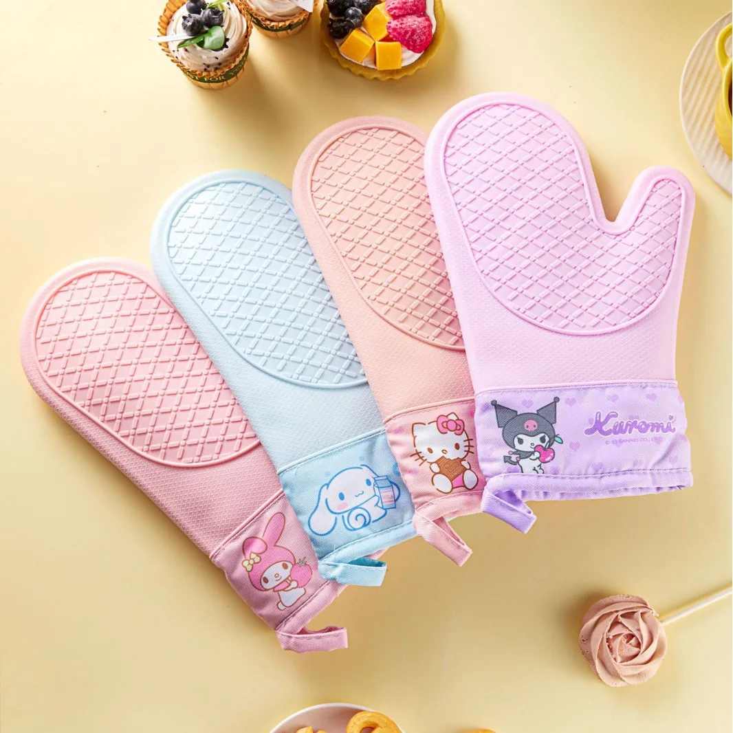 

Sanrio Silica Gel Oven Mitts Anime Hello Kitty Kuromi Cinnamoroll Kitchen Baking Ovens Heat Resistant Gloves Kitchenware