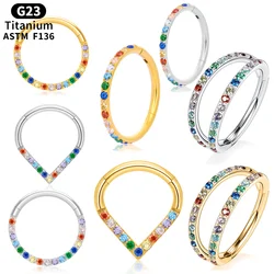 G23 Titanium 16G Septum Nose Rings Colored CZ Hoop Daith Helix Tragus Cartilage Clicker Conch Earring Women Piercing Jewelry
