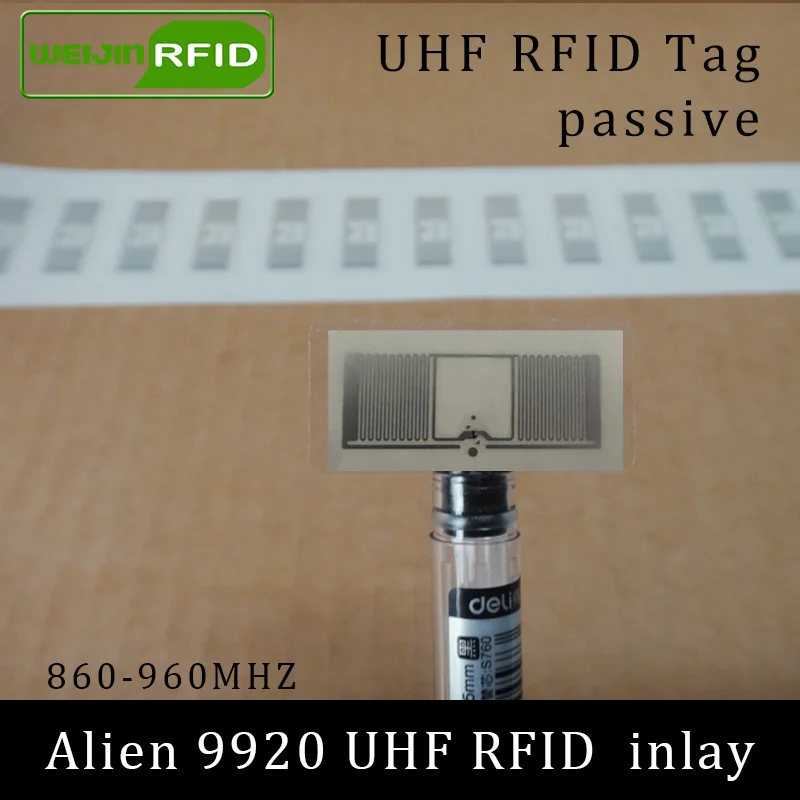 UHF RFID 태그 외계인 9920 스티커 인레이, 915m 900 868mhz 860-960 MHiggs9 EPC C1G2 ISO18000-6C 스마트 카드 수동 RFID 태그 라벨