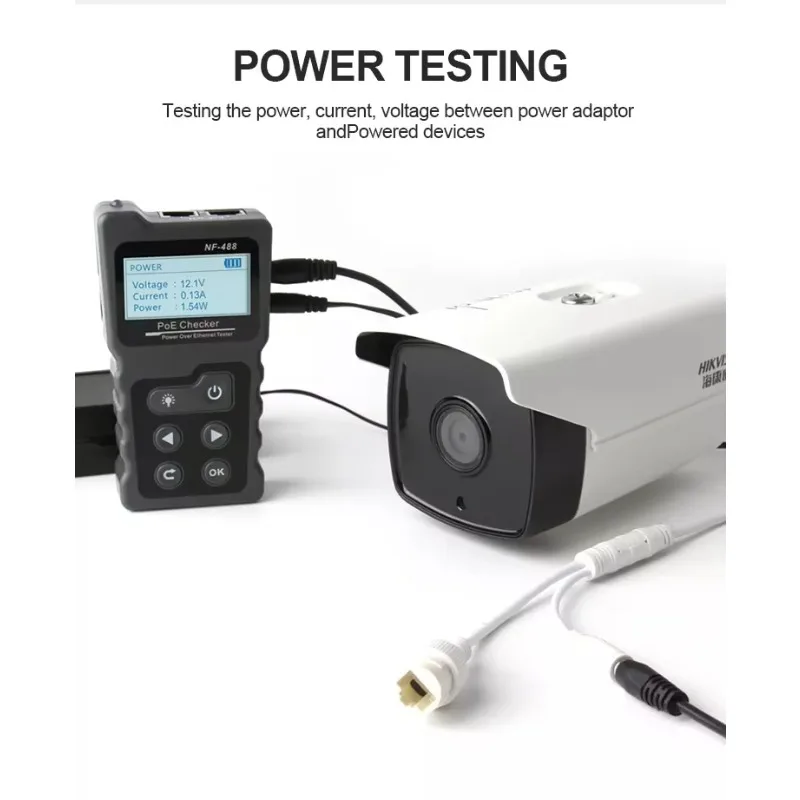 

NF-488 Automatic POE Tester Voltage Load Loop Power Test Remote Wire Pairing Professional Network POE Detection Tester