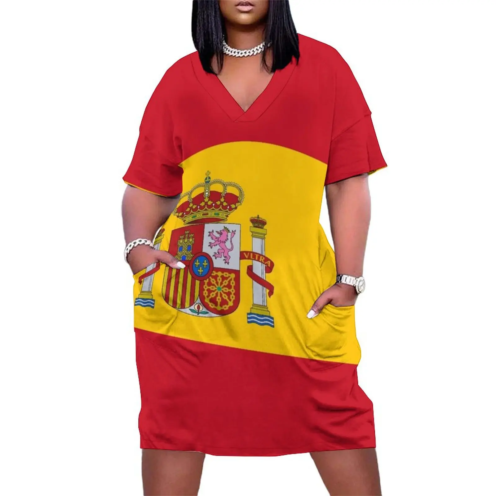 

Spanish National Flag Loose Pocket Dress womans clothing birthday dress for women luxury 2025