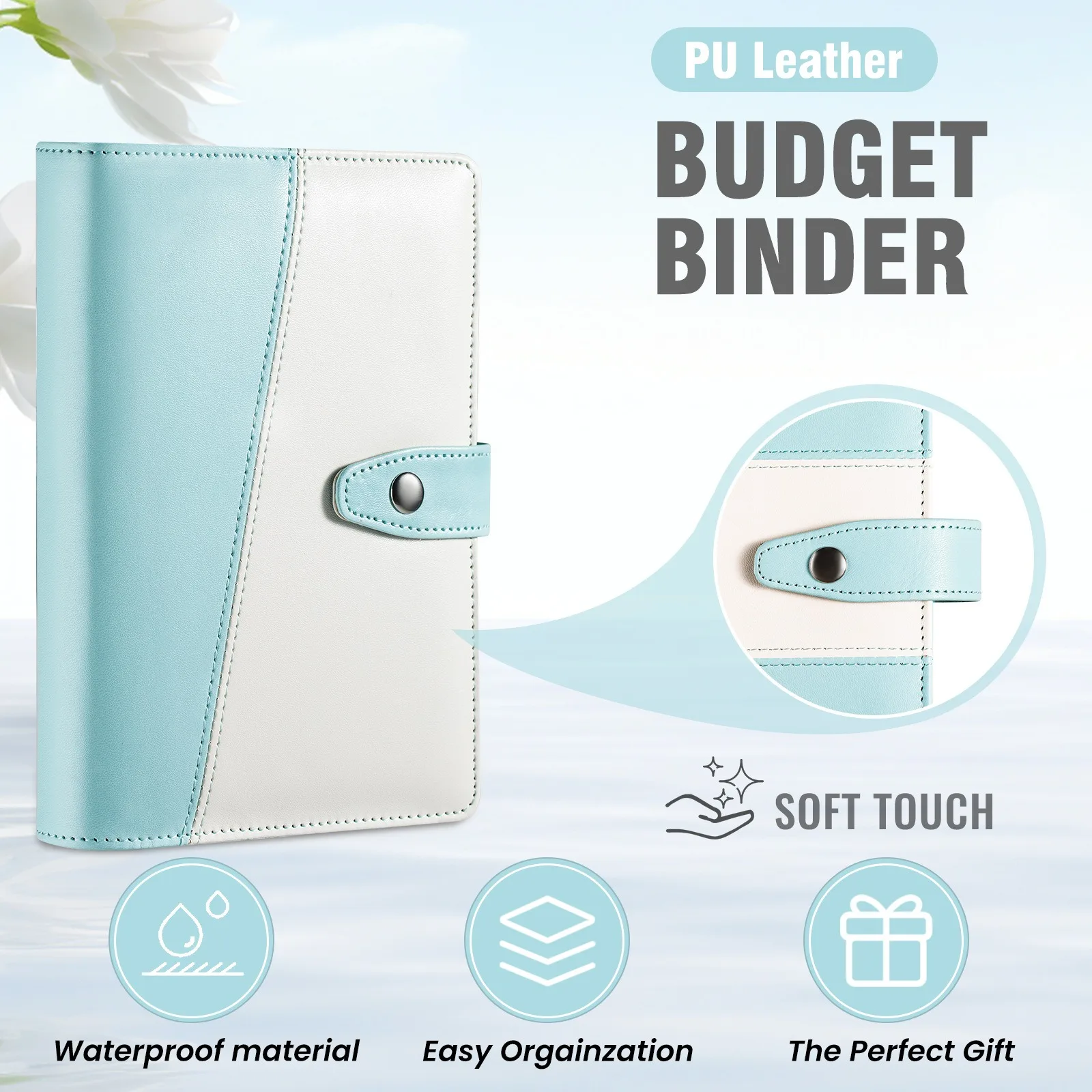 A6 Cash Budget Binder Macaroon Stitching Binder Hand Book Notebook Leather PU Notebook Contains Pockets and Stickers