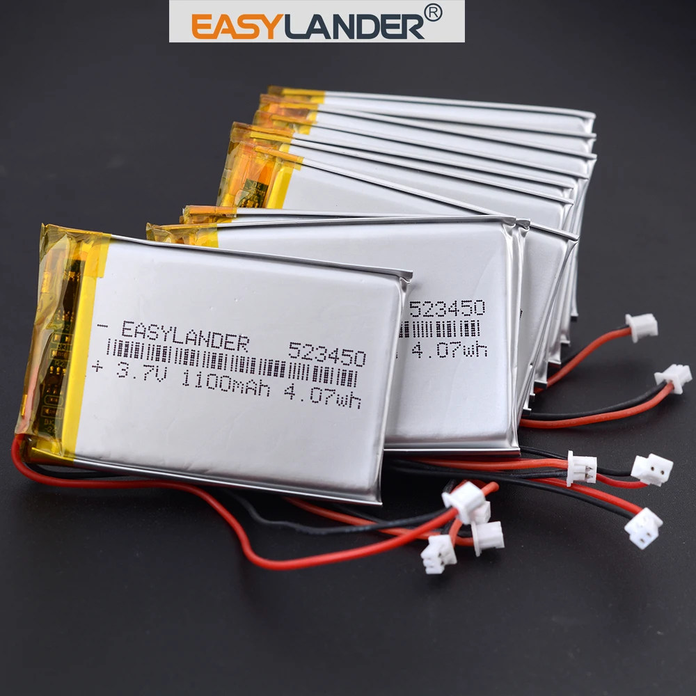 MX1.25 2P 523450 3.7V 1100mAh €3 VAT Included 10Pcs/Lot Rechargeable Li-Polymer Li-ion Battery With Silicone Wires