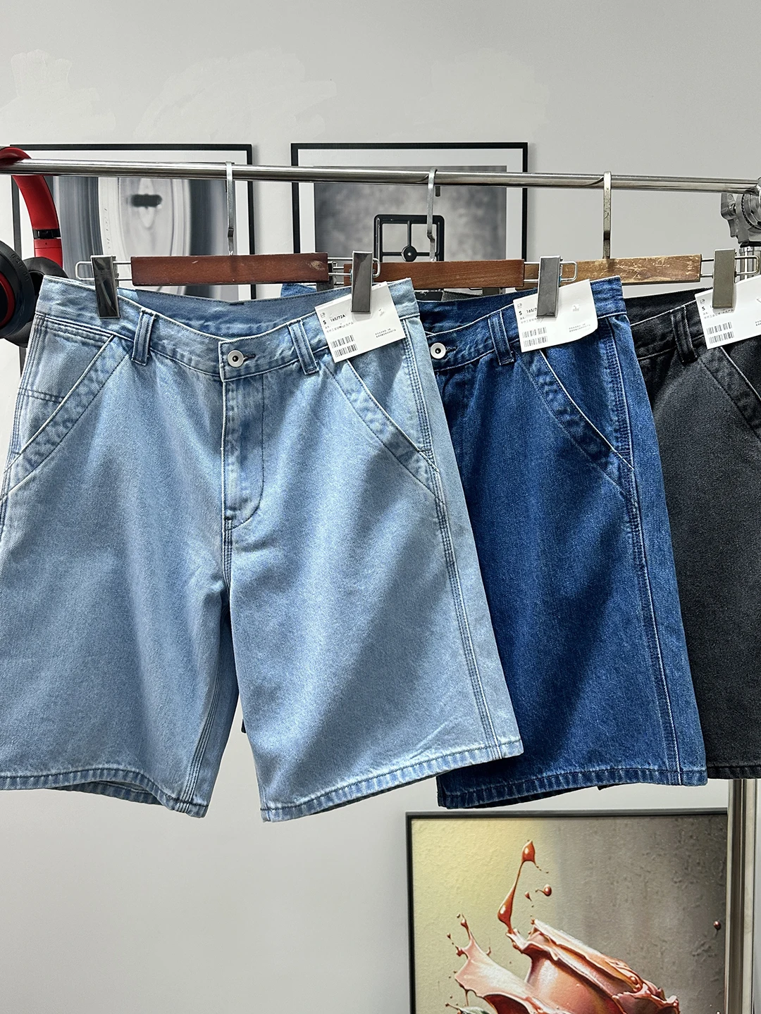 

Waed Pure Cotton Workwear orts Loose Fit Five-Quarter Length Casual Summer Jeans Men's Faion High Waist Straight Leg