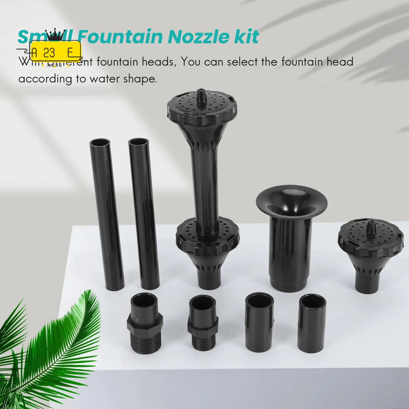 

A23E-9Pcs Small Fountain Nozzle Kit Water Fountain Nozzle Heads For Pond Fountain Submersible Pump Pool