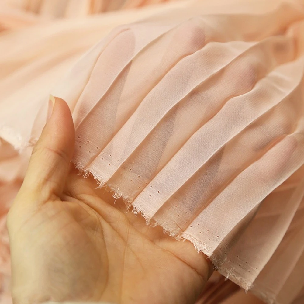 Fashion Light Chiffon Pleated Organza Fabric 1 Yard Handmade Wrinkled Cloth Fabric DIY Material Cloth Sewing