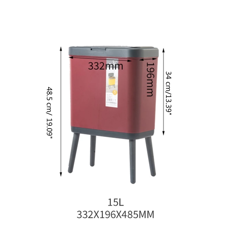 15L for Creative Dustbin High Foot with Lid Large Capacity Press Type Waste Bin Kitchen Garbage Container