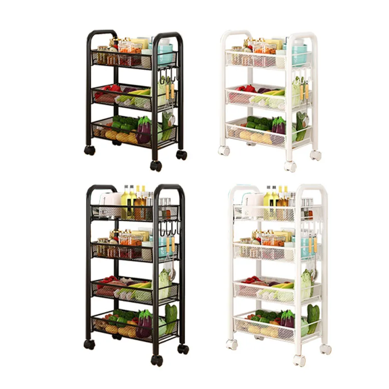Kitchen Shelves Rolling Storage Cart Layered Storage Shelves Multi Functional Movable Snack Vegetable Baskets Kitchen Shelves