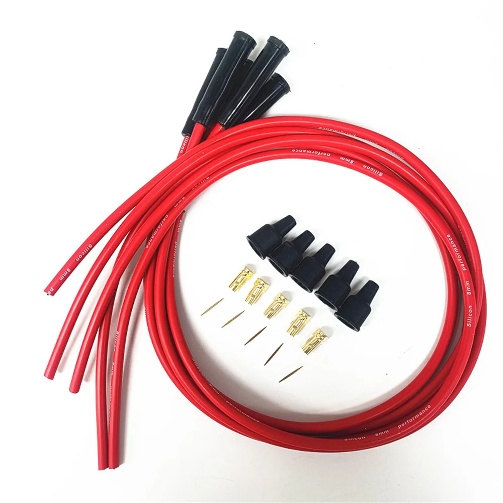 5 pcs RED 8mm 1M straight Silicon High Performance HT Leads Spark Plug Wires For MGB 1800cc Models