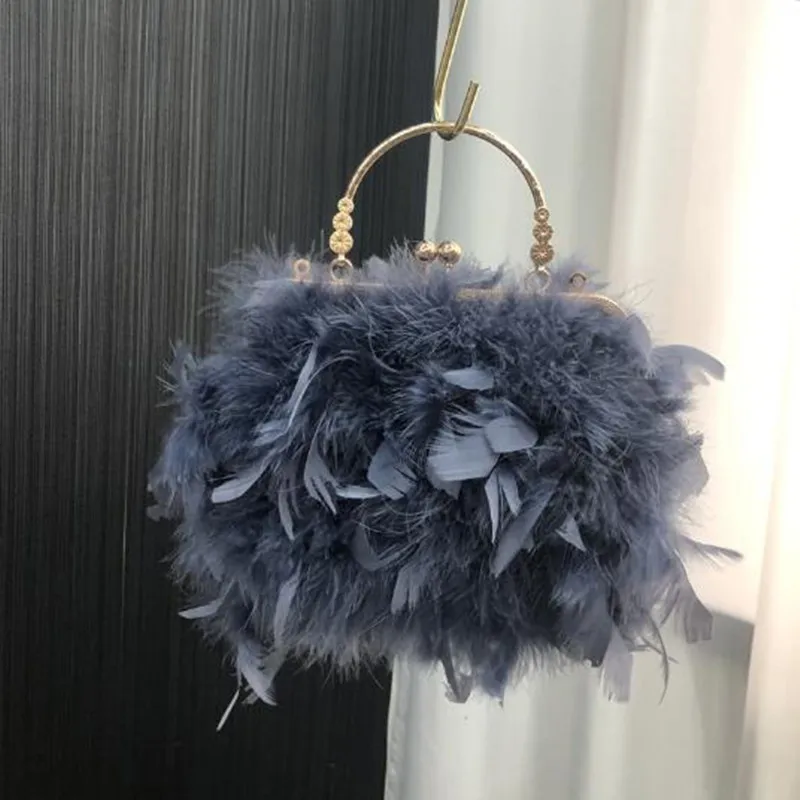 Designer Luxury Turkey feather Party Evening Clutch Bag Women Wedding Purses and Handbags Shoulder pearl Chain Shoulder Bag