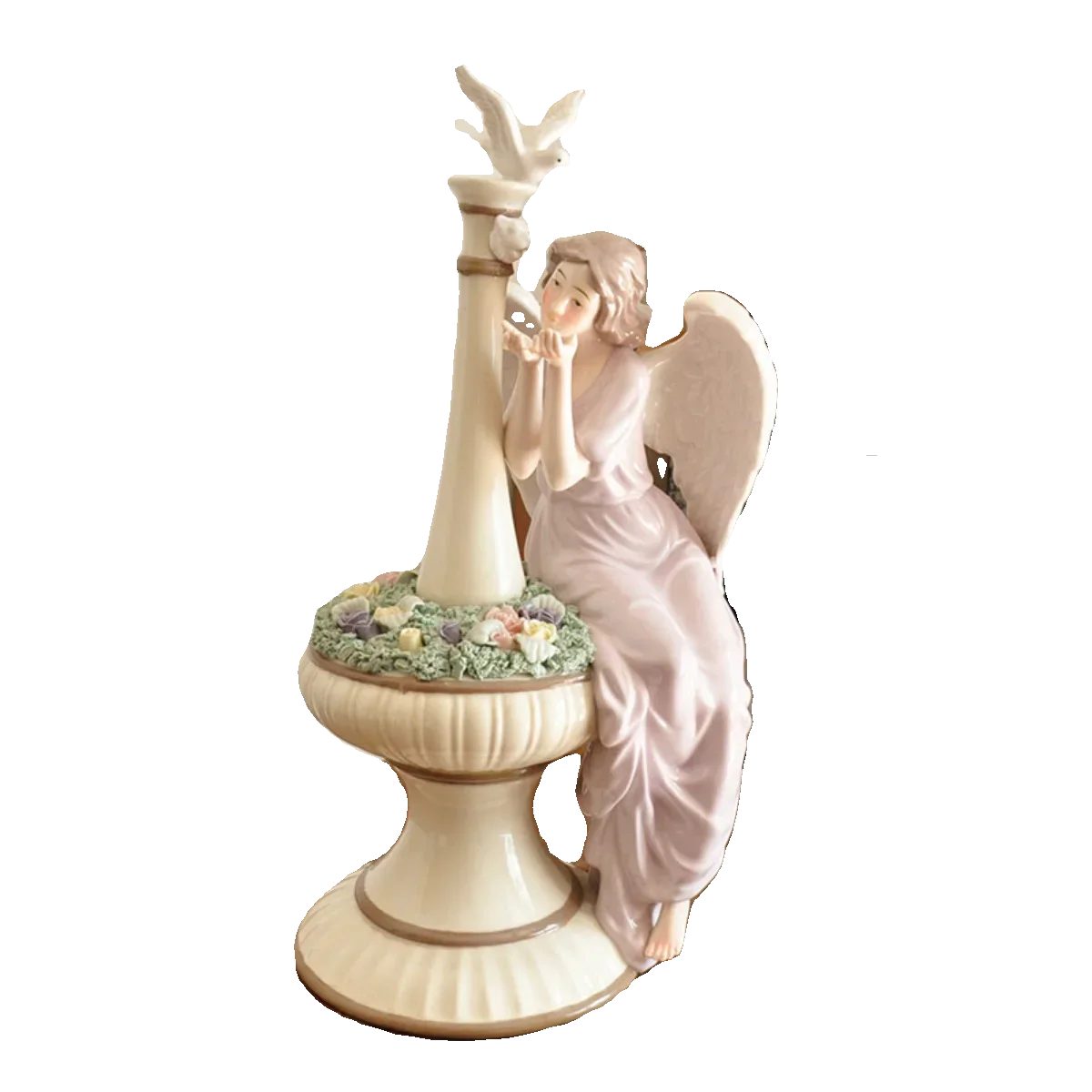 Home Crafts Ceramic Flower Fairy Angel Figurine Peaceful Angel with Pigeon Sculpture Desktop Ornament Exquisite Birthday Gifts