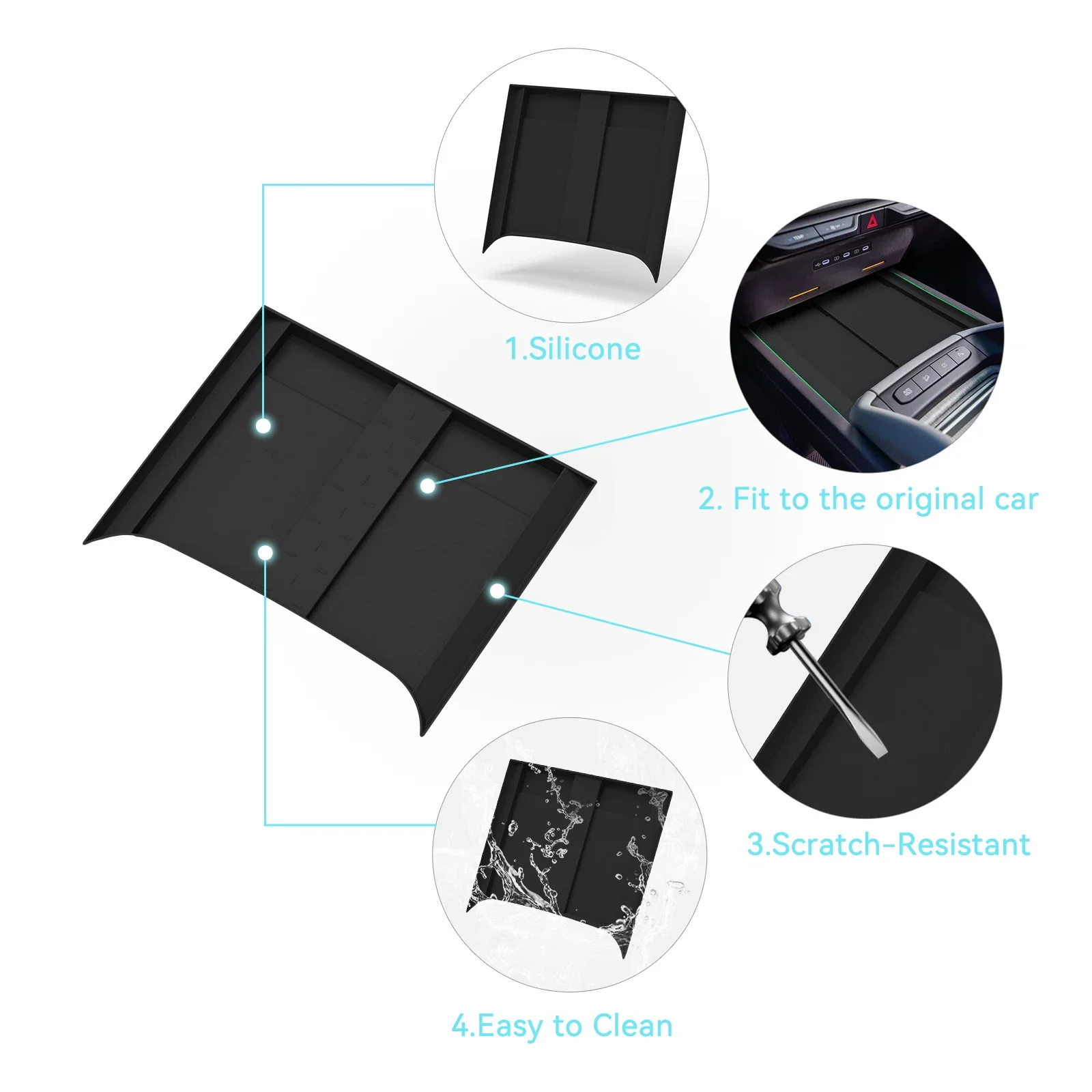 For Kia Telluride 2027+ (2nd Gen) Car Anti Dirt Pad Silicone Mobile Wireless Charge Anti-Slip Mats Interior Accessiories Black view 4