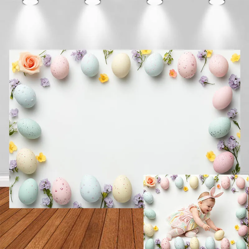 

LS Photography Backdrop Colorful Egg Shaped Frame Flower Decor Birthday Baby Shower Cake Smash Kids Portrait Photo Background