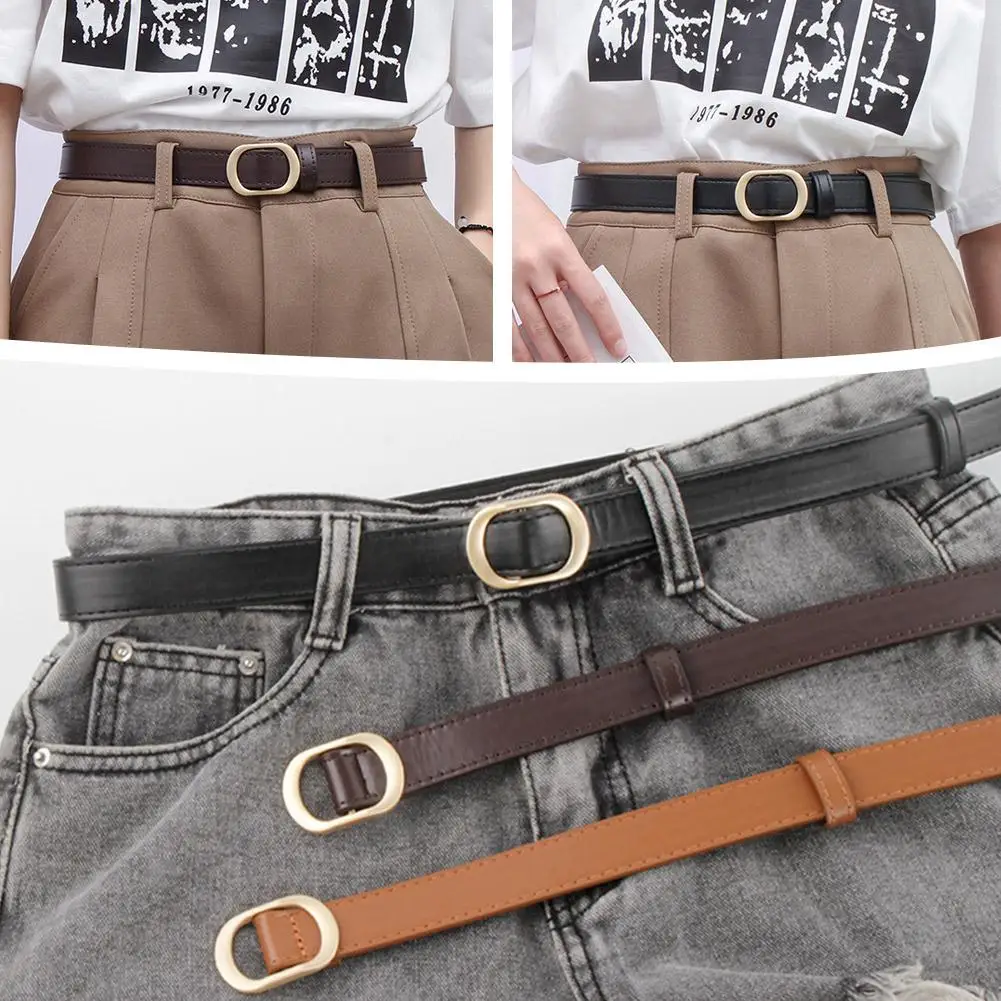 Women Belt Fashionable Gold Button Non Perforated Belt With Belt Leisure Leather Versatile PU Pants Belt Jeans Authentic Pa I5X6