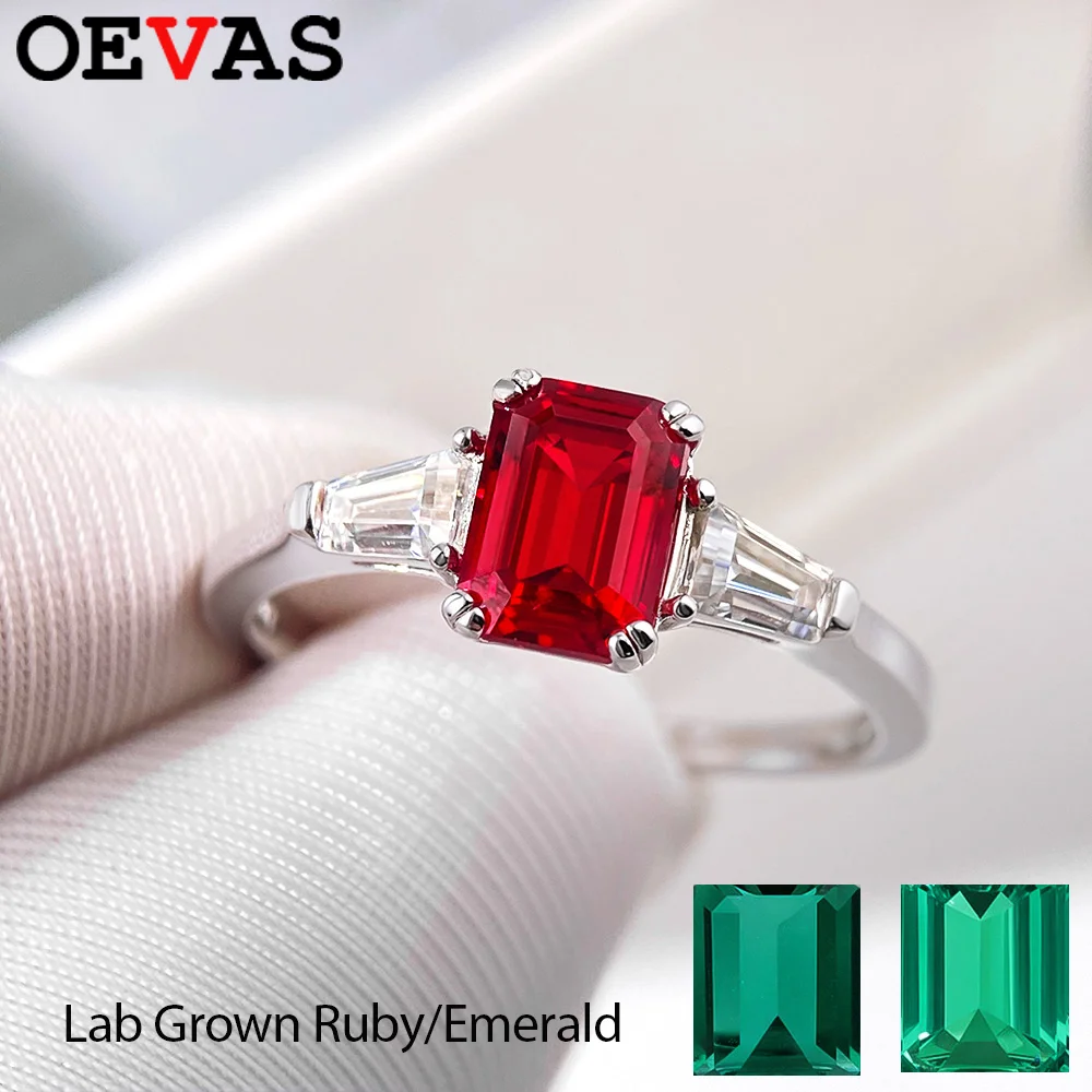 

OEVAS 1CT 5x7 мм, выращенное в лаборатории кольцо с рубином/зубианским изумрудом, стерлинговое серебро S925 с муассанитом для женщин, ювелирные украшения для свадебной вечеринки