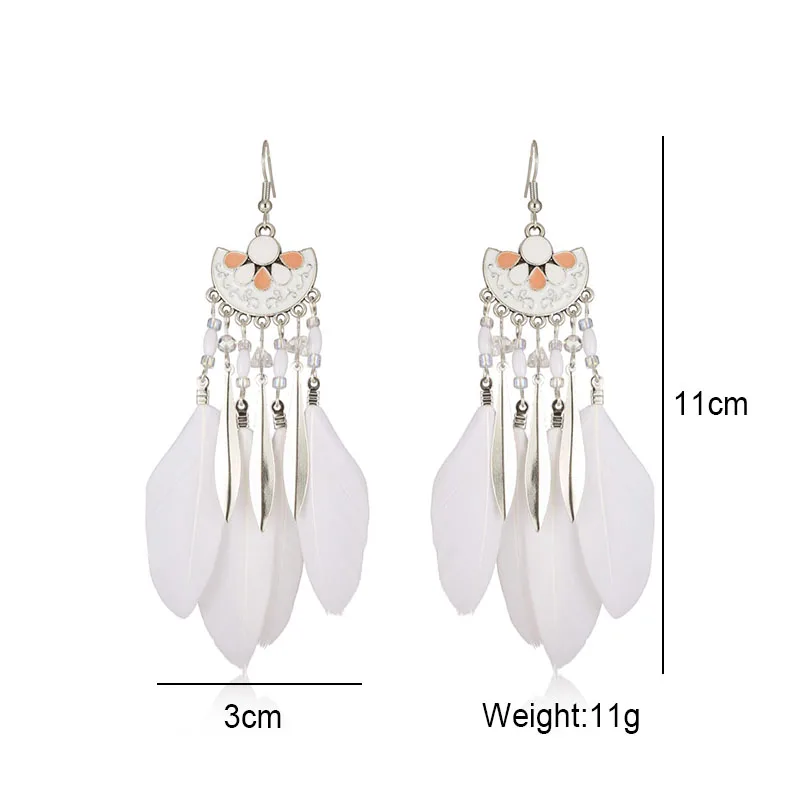 Neue Tropfen Öl Fanförmige Feder Ohrringe für Frauen Mode Böhmischen Lange Silber Farbe Metall Reis Perle Baumeln Ohrring Schmuck – Detail 14