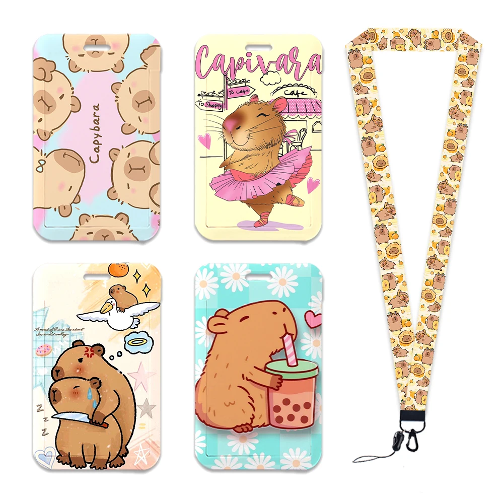 

Cartoon Capybara Cute Lanyards Keychain Animated Cute Badge Holder ID Credit Card Pass Hang Rope Lanyard Keys Accessories Gifts