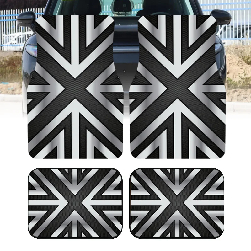 2pcs/4pcs Silvery And Black Metallic Texture Union Jack Themed Car Floor Mats, Universal Car Interior Mats, Durable, Mother's Da