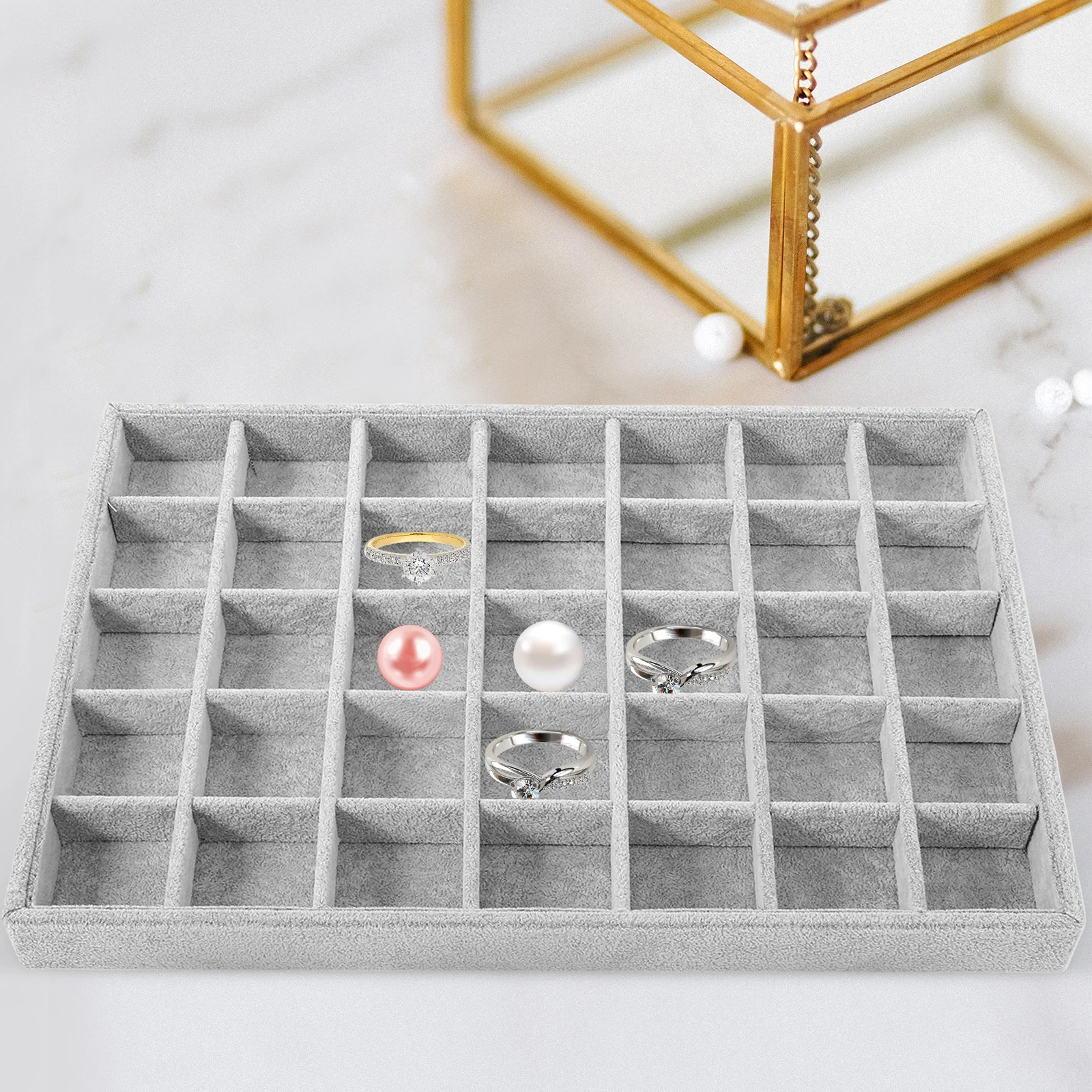 

Jewelry Tray Multi-Compartment Jewelry Storage Delicate Ring Organizer Desktop Cosmetics Organizer Ring Tray for Multiple Rings