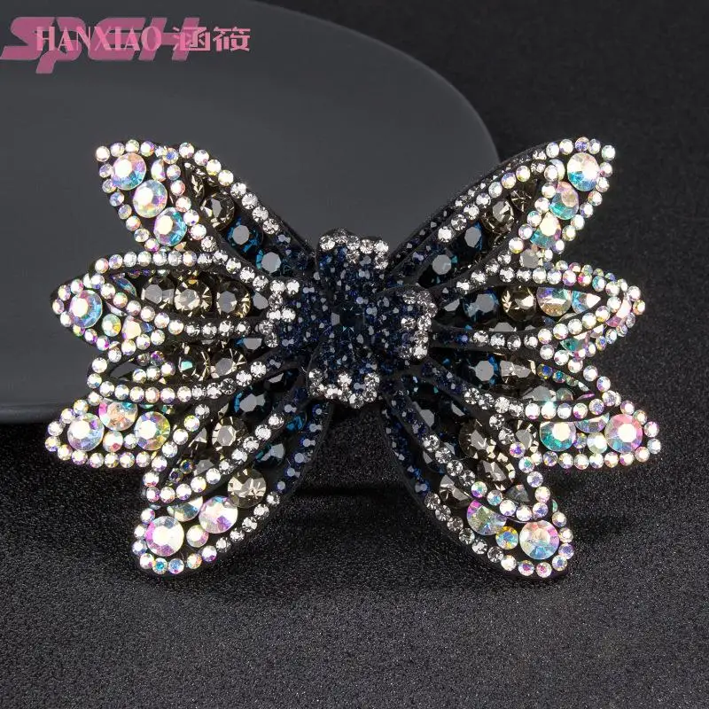 Color bow hairpin hairpin female Korea rhinestone spring clip top clip cross clip studded high-grade ponytail clip