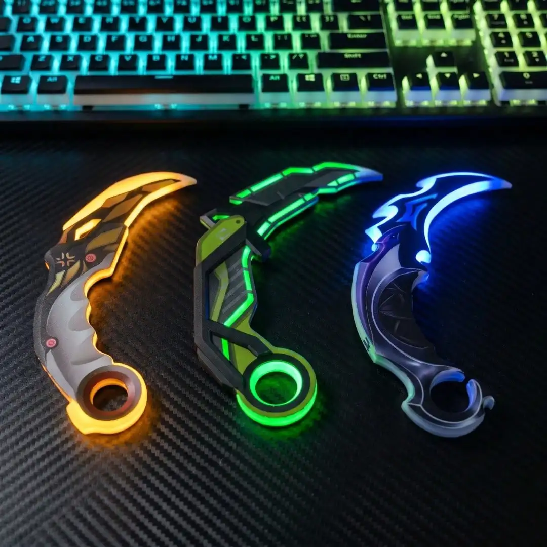 10inch 25cm Karambit Knife Valorant LED Light Up Glowing Blade Game Anime Cosplay Prop 3pcs Set Real Size Otaku Collectible Gift Toy Display Luminous Tactical Trainer Folding Camping Outdoor Karambit Sabre Schwert Blade view 6
