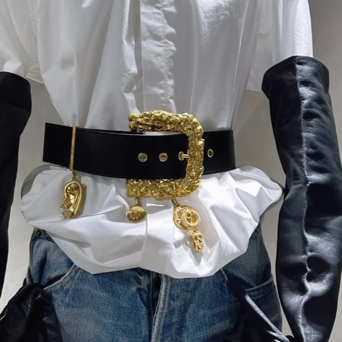 Fashionable Retro Flash Crystal Ears Multi-element Pendant Belt, Catwalk Light Luxury High-end Waist Belt Decoration