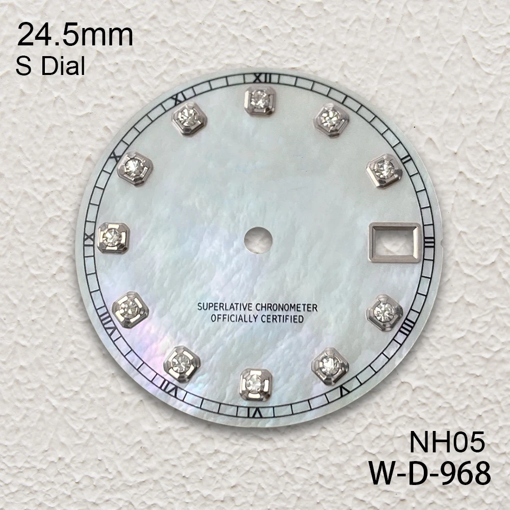 24.5mm S Logo Fritillaria Dial Fit NH05 Japanese Movement Diamond Quality White/Grey  Watch Modification Accessories