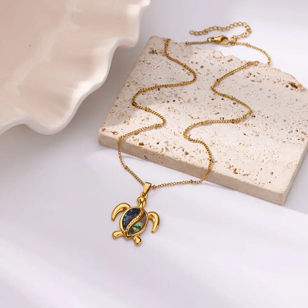 Summer Beach Turtle Necklace for Women Beads Chain Pendans Necklaces Female Charm Stainless Steel Jewelry y2k Accessories collar