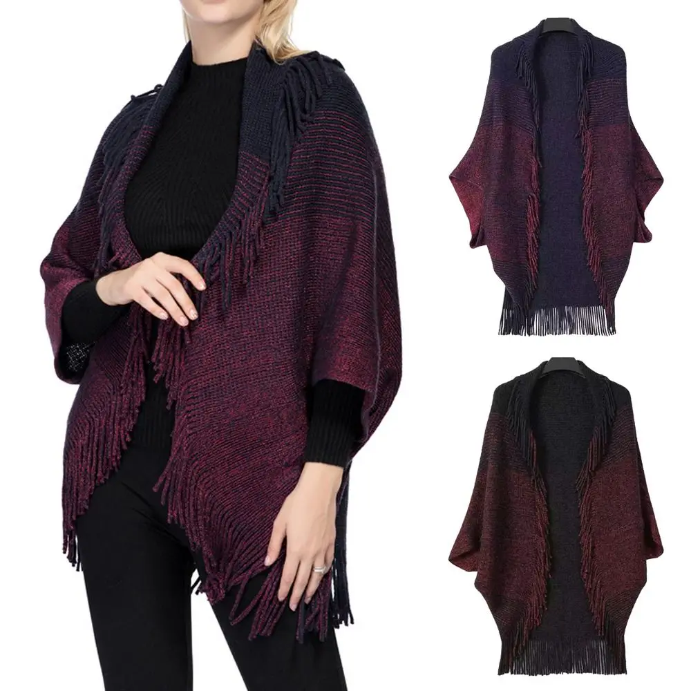 

Fashion Bohemian Knitted Shawl Ethnic Style Stripe Wraps Scarf Coat Cloak Scarves For Women