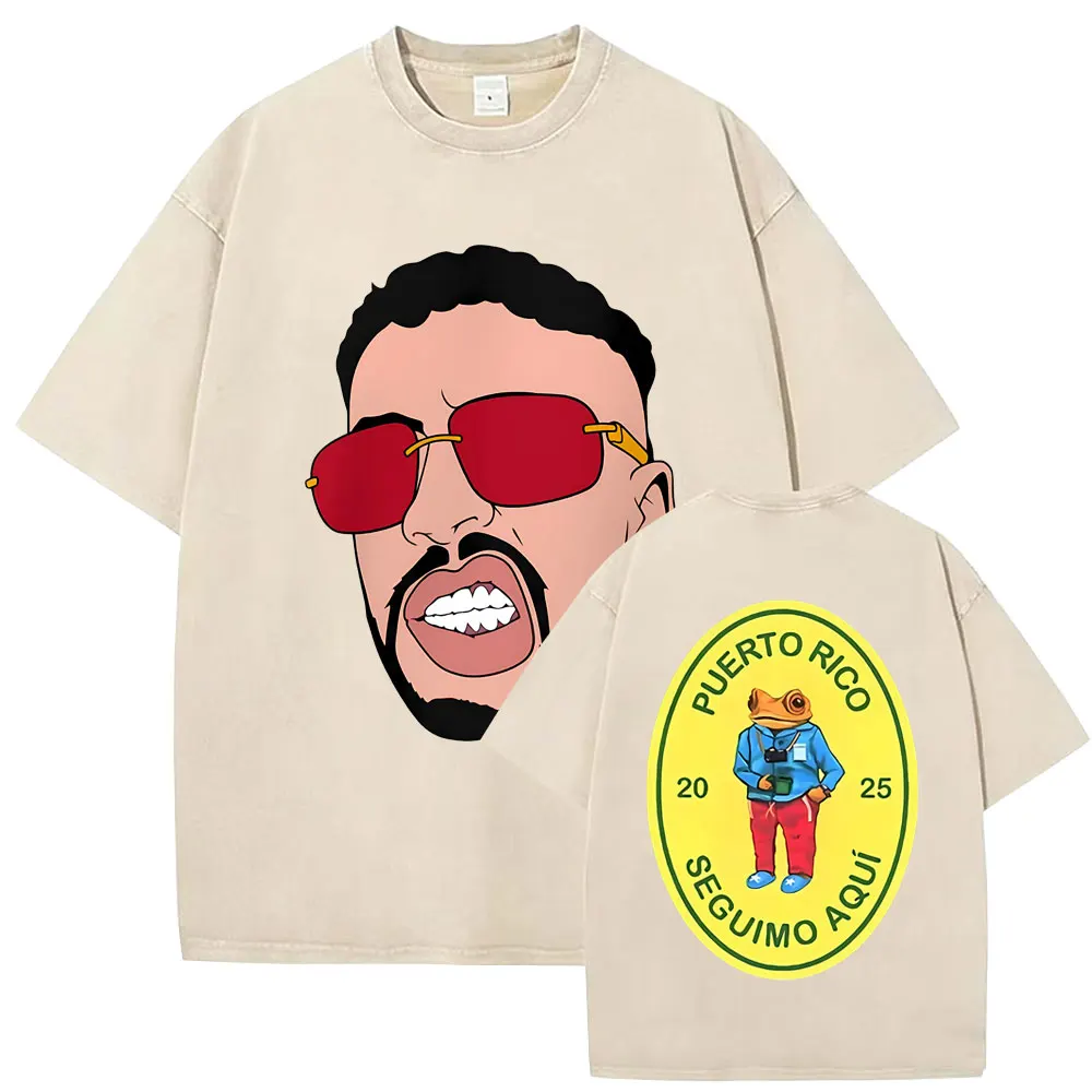 

Washed Vintage Rapper Bad Bunny Debi Tirar Mas Fotos DTMF Face Graphic T-shirt Men Women Hip Hop Oversized Short Sleeve T Shirts
