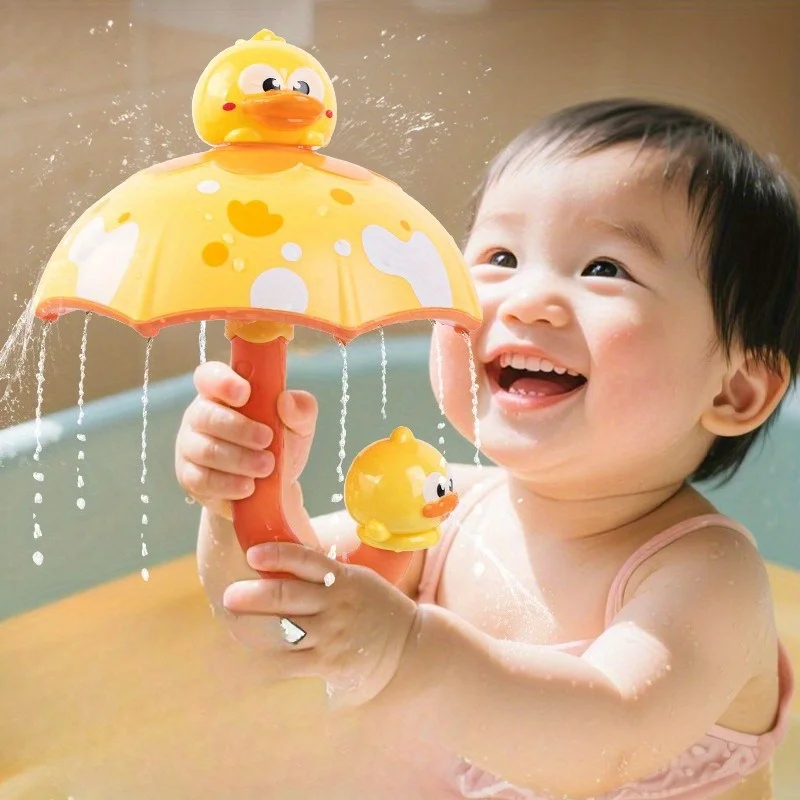 لعبة حمام بمظلة ديناصور للأطفال الصغار - تصميم ديناصور مرح تفاعلي مع منافذ مياه متعددة، بلاستيك ناعم، ألعاب حمام #1