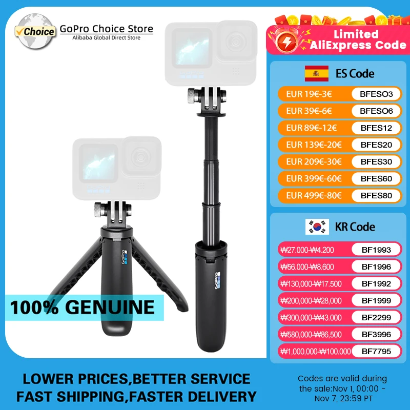 GoPro Shorty Mini pole for Go Pro Hero13 12 11 10 9 Black Session Action Camera Vlog Tripod Foldable Monopod Original Accessory